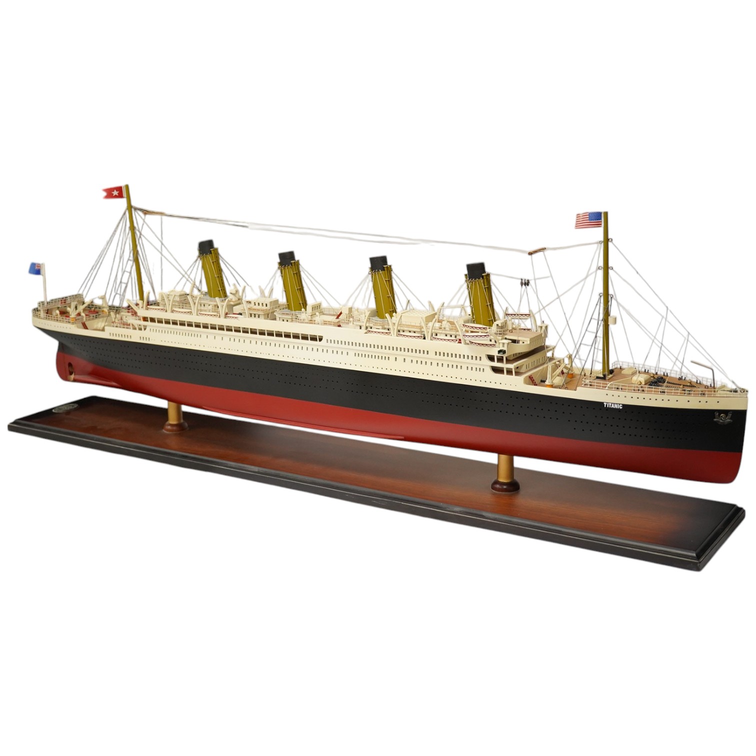 An 'Authentic Models' model of the ocean liner RMS Titanic, on stand, 100cm long. Condition - good.